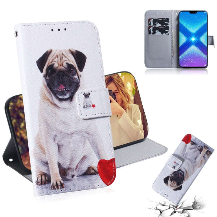Pug Pattern Coloured Drawing Horizontal Flip Leather Case for Huawei Honor 8X, with Holder & Card...