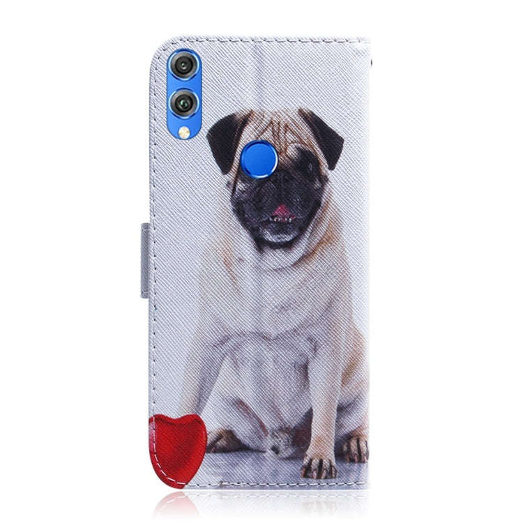 Pug Pattern Coloured Drawing Horizontal Flip Leather Case for Huawei Honor 8X, with Holder & Card...