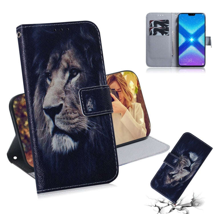 Lion Pattern Coloured Drawing Horizontal Flip Leather Case for Huawei Honor 8X, with Holder & Car...