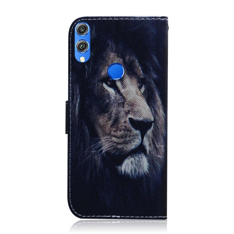 Lion Pattern Coloured Drawing Horizontal Flip Leather Case for Huawei Honor 8X, with Holder & Car...