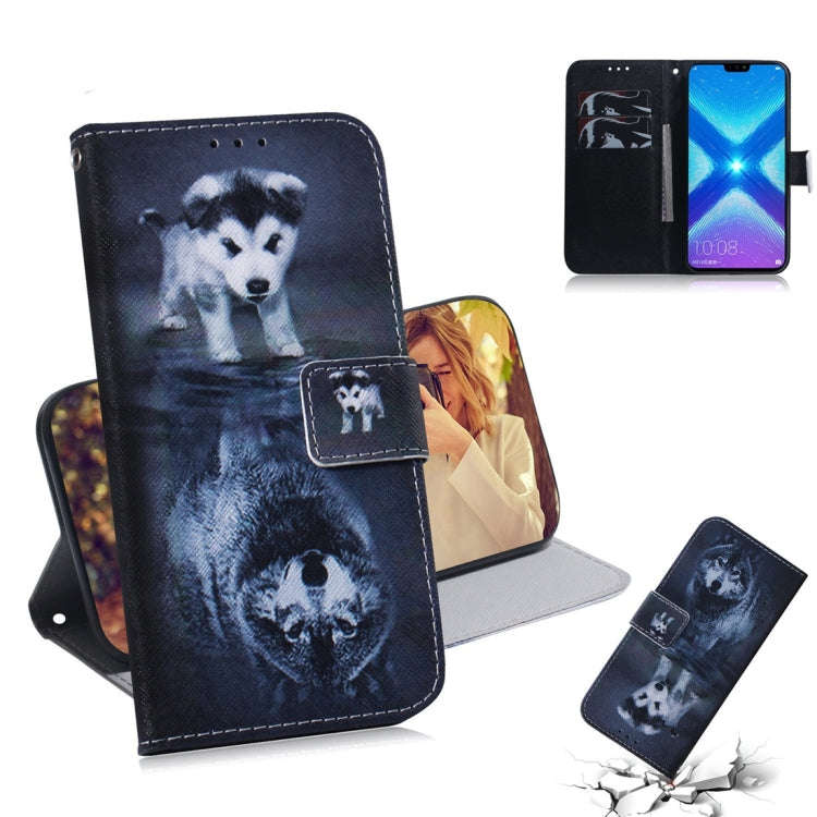 Wolf and Dog Pattern Coloured Drawing Horizontal Flip Leather Case for Huawei Honor 8X, with Hold...
