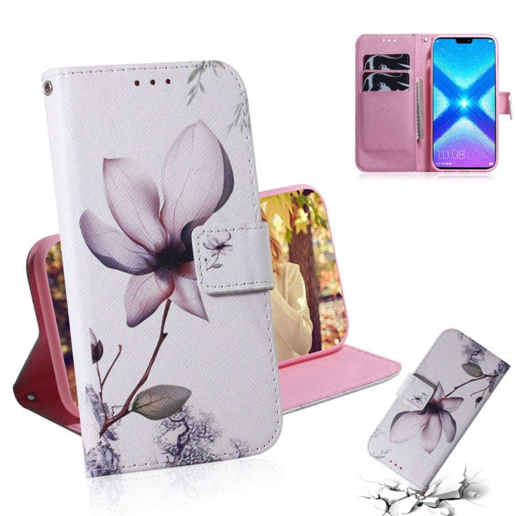 Magnolia Flower Pattern Coloured Drawing Horizontal Flip Leather Case for Huawei Honor 8X, with H...