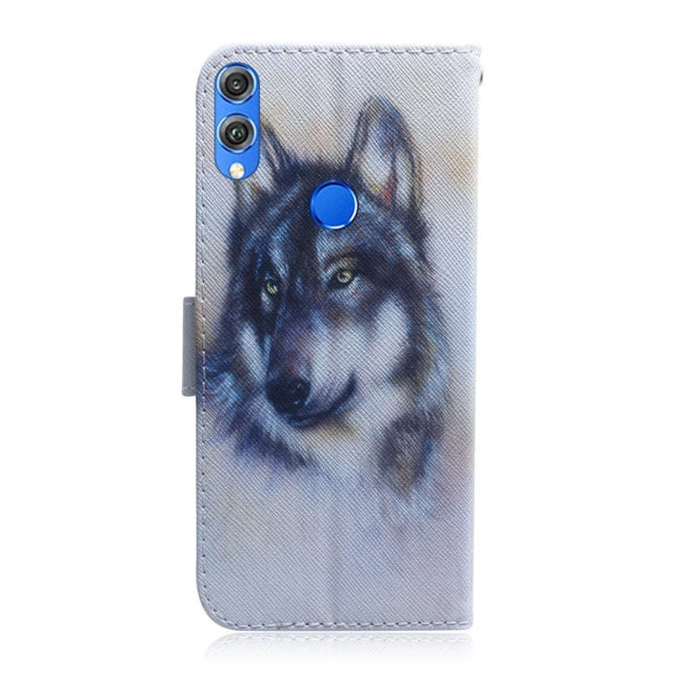 White Wolf Pattern Coloured Drawing Horizontal Flip Leather Case for Huawei Honor 8X, with Holder...