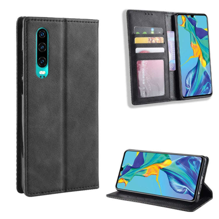 Magnetic Buckle Retro Crazy Horse Texture Horizontal Flip Leather Case for Huawei P30, with Holde...