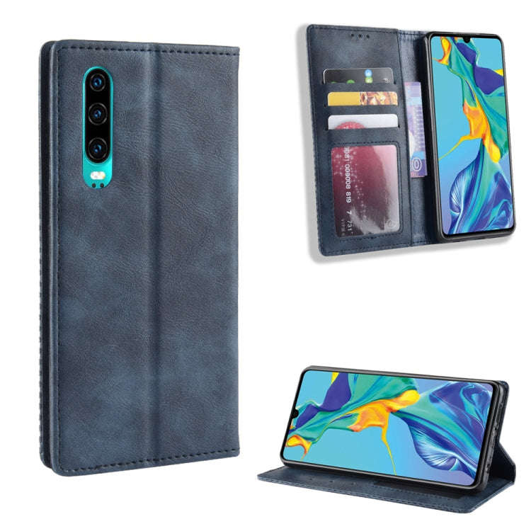 Magnetic Buckle Retro Crazy Horse Texture Horizontal Flip Leather Case for Huawei P30, with Holde...