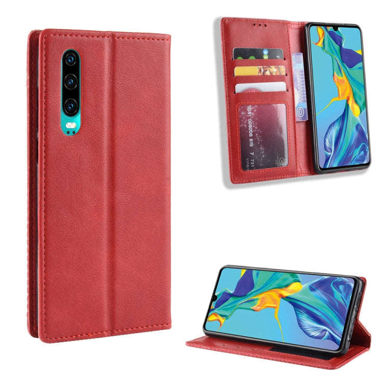 Magnetic Buckle Retro Crazy Horse Texture Horizontal Flip Leather Case for Huawei P30, with Holde...