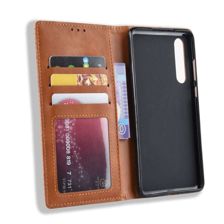 Magnetic Buckle Retro Crazy Horse Texture Horizontal Flip Leather Case for Huawei P30, with Holde...