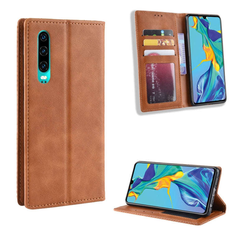 Magnetic Buckle Retro Crazy Horse Texture Horizontal Flip Leather Case for Huawei P30, with Holde...