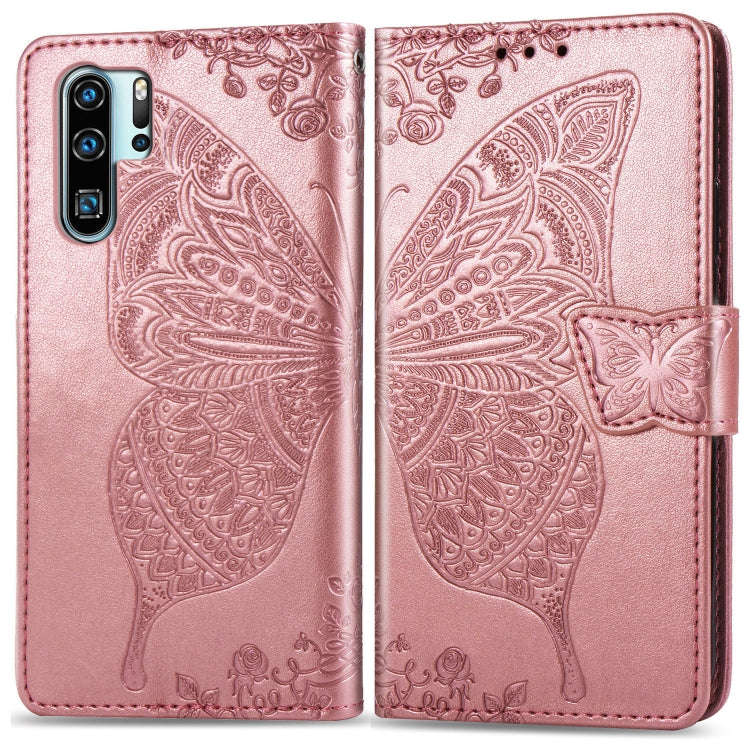 Butterfly Love Flowers Embossing Horizontal Flip Leather Case for Huawei P30 Pro, with Holder & C...