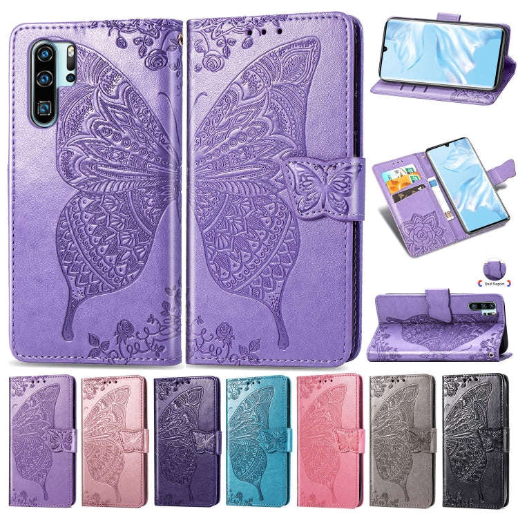 Butterfly Love Flowers Embossing Horizontal Flip Leather Case for Huawei P30 Pro, with Holder & C...