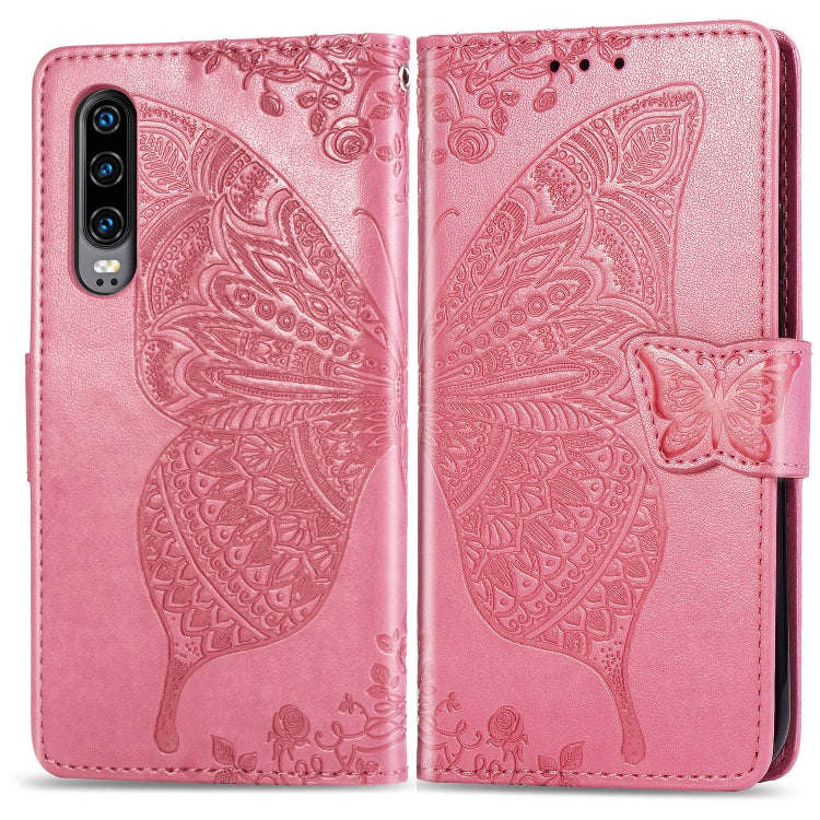 Butterfly Love Flowers Embossing Horizontal Flip Leather Case for Huawei P30, with Holder & Card ...