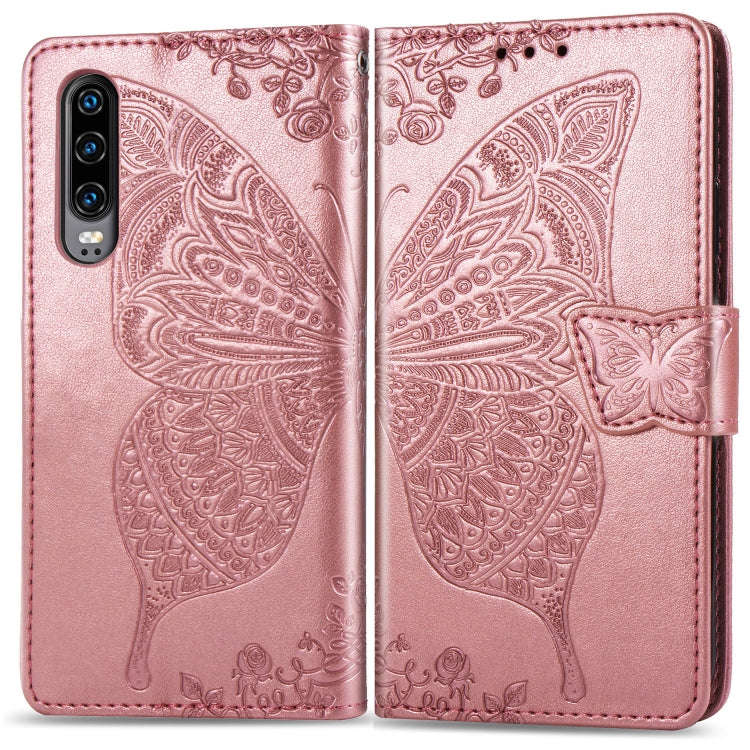 Butterfly Love Flowers Embossing Horizontal Flip Leather Case for Huawei P30, with Holder & Card ...