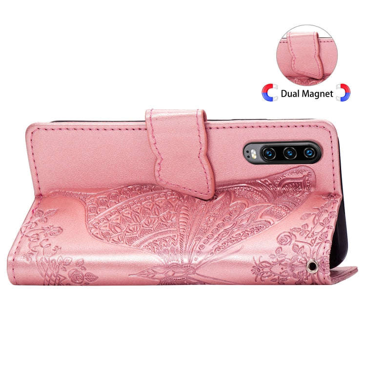 Butterfly Love Flowers Embossing Horizontal Flip Leather Case for Huawei P30, with Holder & Card ...