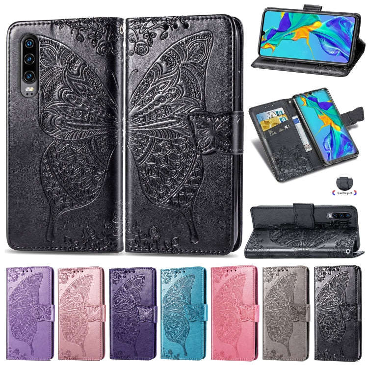 Butterfly Love Flowers Embossing Horizontal Flip Leather Case for Huawei P30, with Holder & Card ...