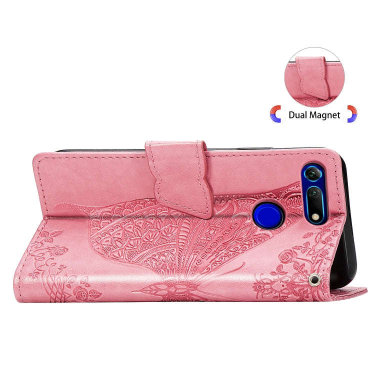 Butterfly Love Flowers Embossing Horizontal Flip Leather Case for Huawei V20, with Holder & Card ...