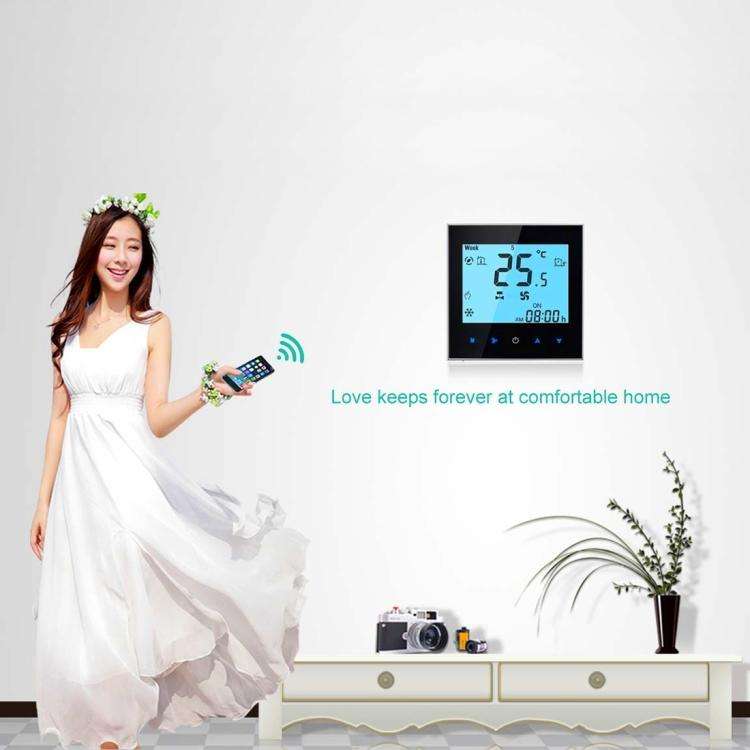 LCD Display Air Conditioning 2-Pipe Programmable Room Thermostat for Fan Coil Unit, Supports Wifi...