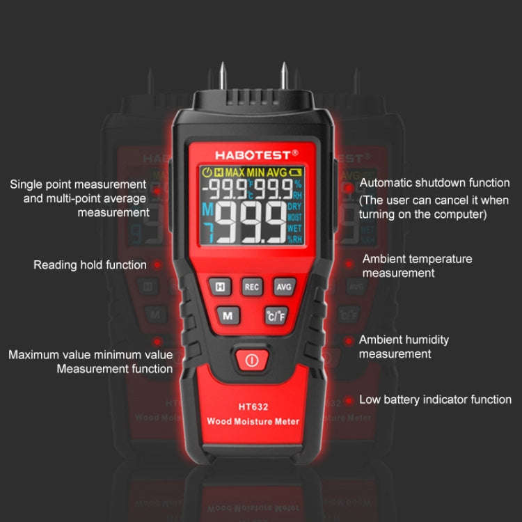 HABOTEST HT632 Portable Multifunctional Digital Display Wood Moisture Detector