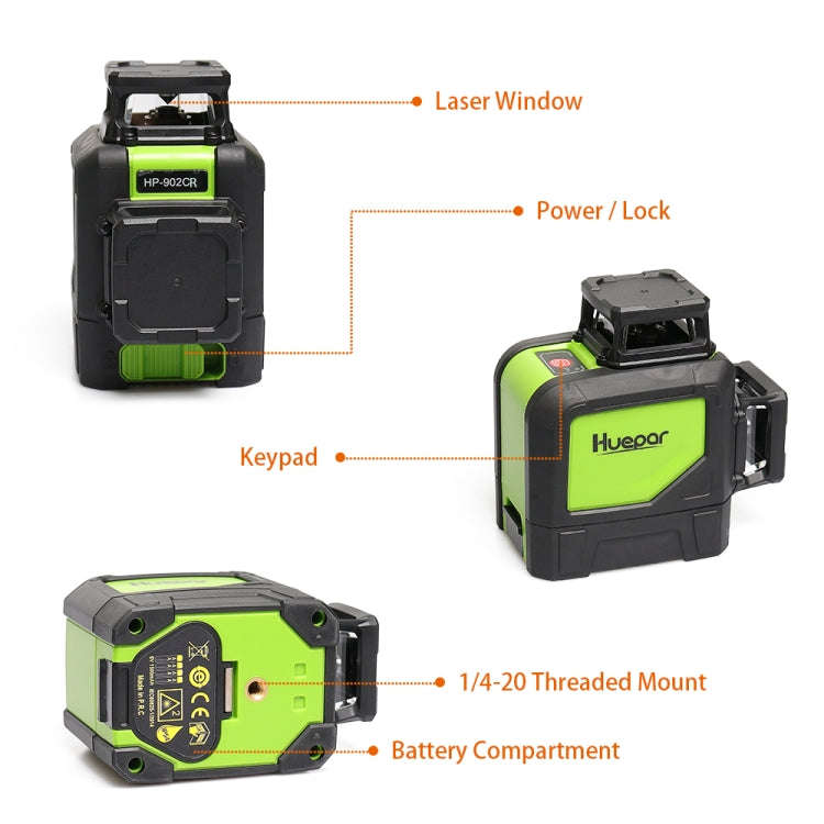 902CR 2×360 Degrees Laser Level Covering Walls and Floors 8 Line Red Beam IP54 Water / Dust proo...