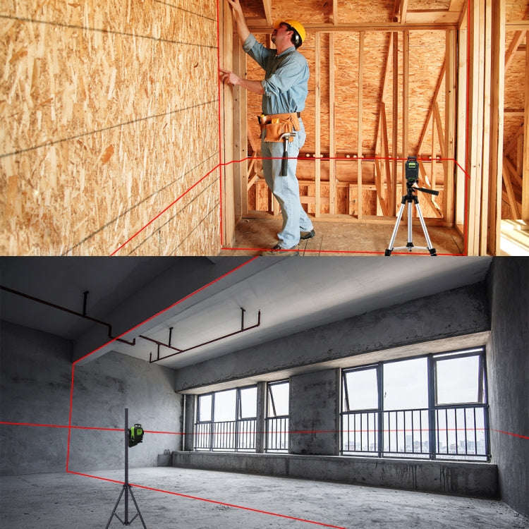 902CR 2×360 Degrees Laser Level Covering Walls and Floors 8 Line Red Beam IP54 Water / Dust proo...