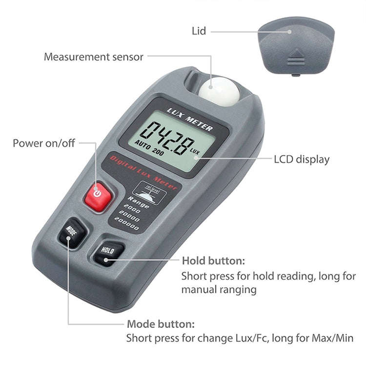 MT-30 LCD Portable Digital Light Lux Meter for Factory / School / House Various Occasion, Range: ...