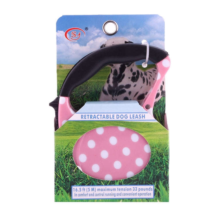 5m Pink Dot Pattern Flexible Retractable Dog / Cat Leash for Daily Walking