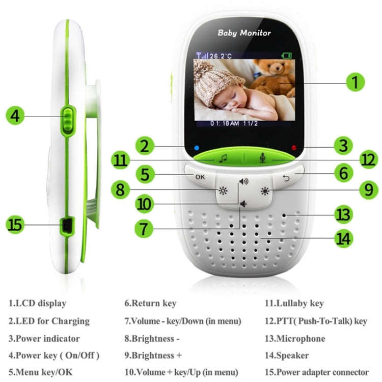 VB602 2.4 inch LCD 2.4GHz Wireless Surveillance Camera Baby Monitor, Support Two Way Talk Back, N...