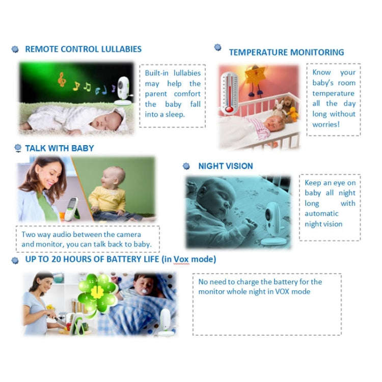 VB602 2.4 inch LCD 2.4GHz Wireless Surveillance Camera Baby Monitor, Support Two Way Talk Back, N...