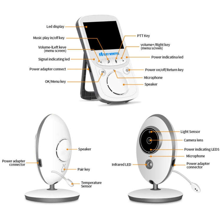 VB605 2.4 inch LCD 2.4GHz Wireless Surveillance Camera Baby Monitor, Support Two Way Talk Back, N...