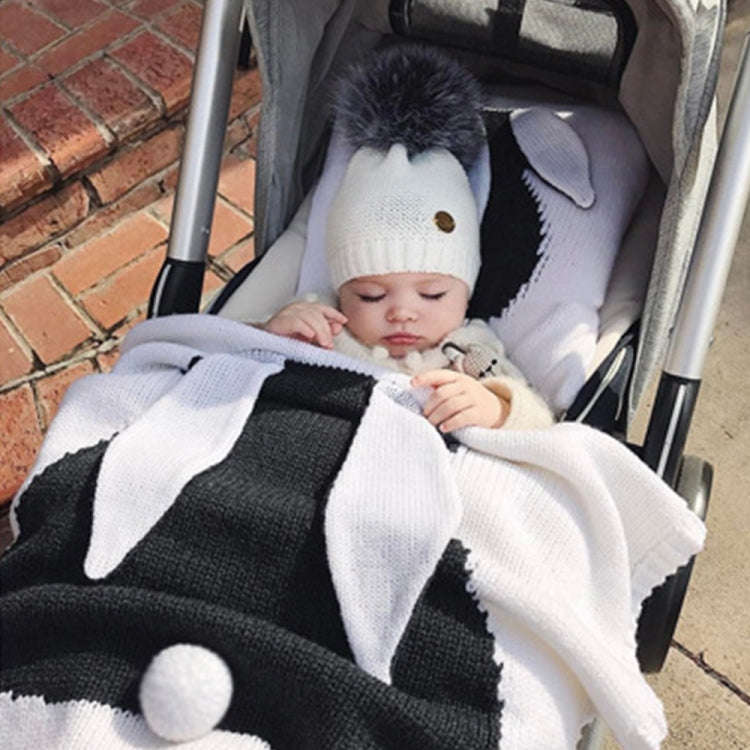 Rabbit Pattern Stereoscopic Ears Baby Knitted Blanket(Black White)