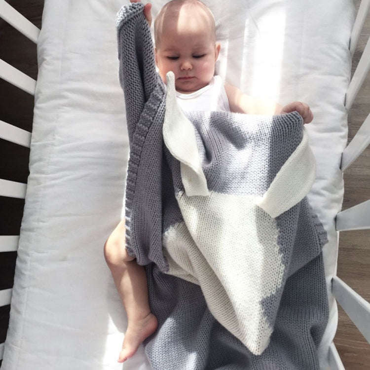 Rabbit Pattern Stereoscopic Ears Baby Knitted Blanket(Grey)