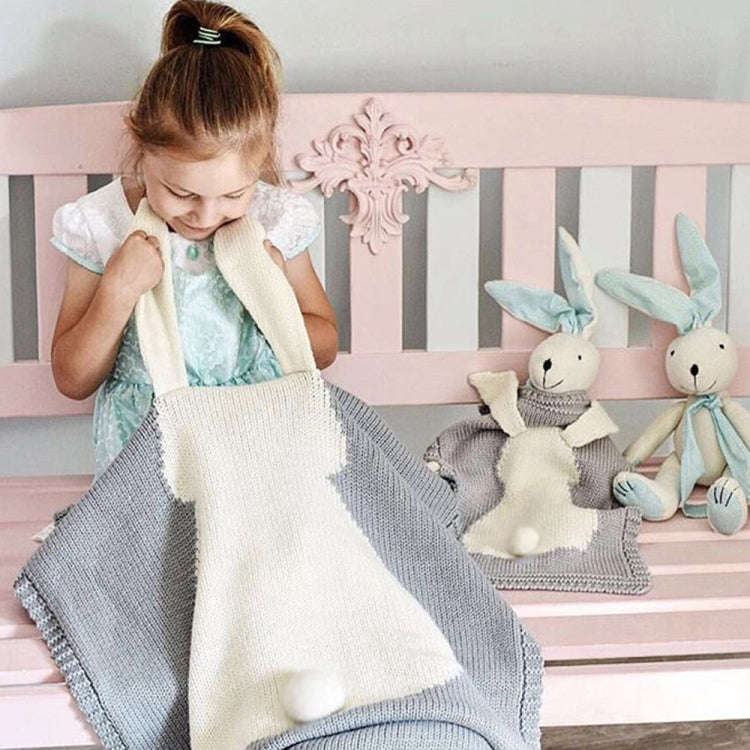 Rabbit Pattern Stereoscopic Ears Baby Knitted Blanket(Pink)