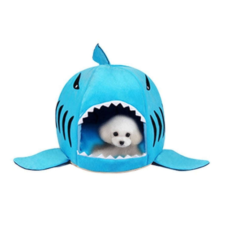 Indoor Pet Dog Puppy Cat Warm House Sharks Pet Sleeping Bed Nest, M Size: 50x50x48cm (Blue)