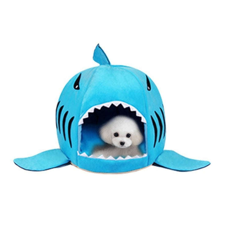 Indoor Pet Dog Puppy Cat Warm House Sharks Pet Sleeping Bed Nest, M Size: 50x50x48cm (Blue)