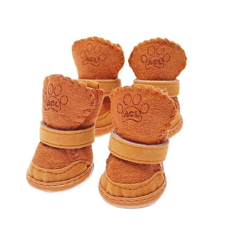 4 PCS New Style Winter Lamb Fur Snow Boots Pet Dog Shoes, Length: 4.3cm, Width: 3.5cm(Coffee)