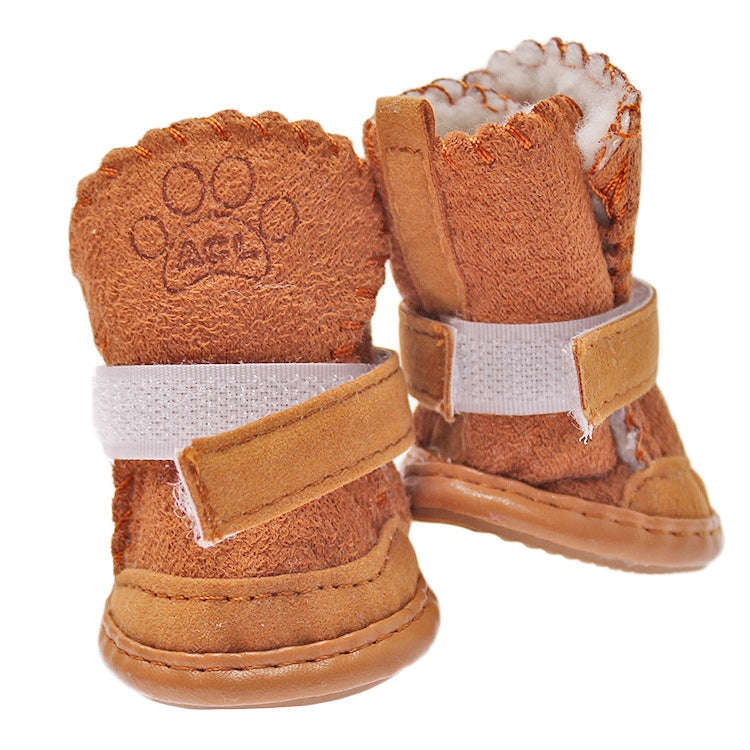 4 PCS New Style Winter Lamb Fur Snow Boots Pet Dog Shoes, Length: 4.3cm, Width: 3.5cm(Coffee)