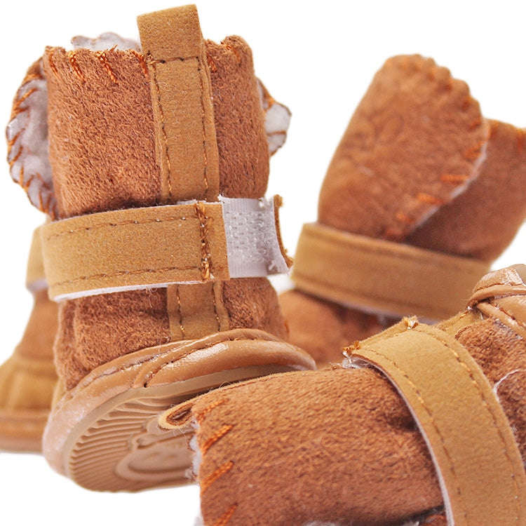 4 PCS New Style Winter Lamb Fur Snow Boots Pet Dog Shoes, Length: 4.3cm, Width: 3.5cm(Coffee)