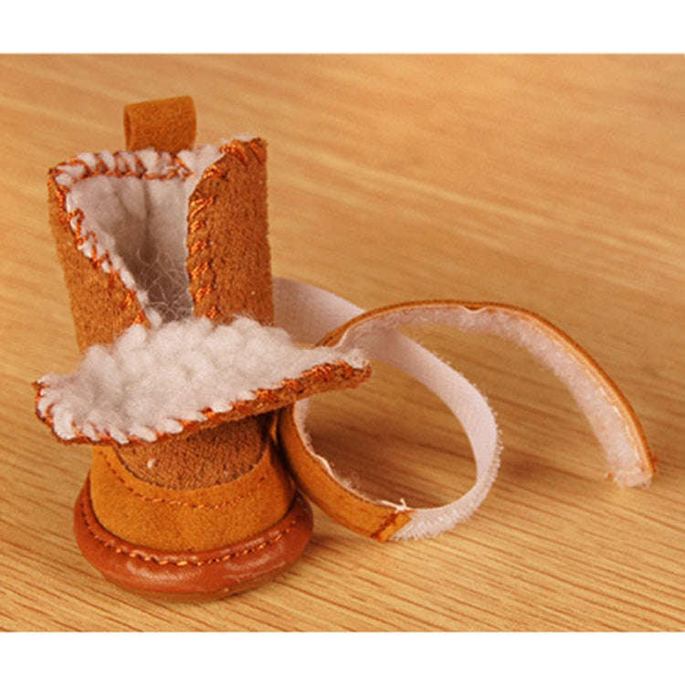 4 PCS New Style Winter Lamb Fur Snow Boots Pet Dog Shoes, Length: 4.3cm, Width: 3.5cm(Coffee)