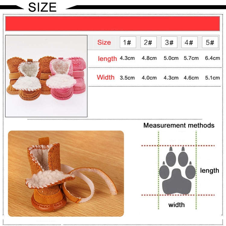 4 PCS New Style Winter Lamb Fur Snow Boots Pet Dog Shoes, Length: 4.3cm, Width: 3.5cm(Coffee)