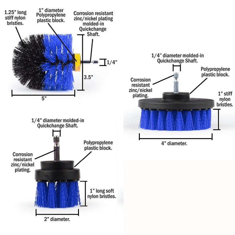 3 PCS Bathroom Kitchen Cleaning Brushes Kit for Electric Drill(Blue)