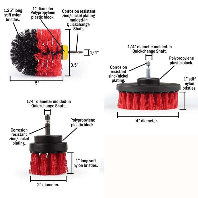 3 PCS Bathroom Kitchen Cleaning Brushes Kit for Electric Drill(Red)