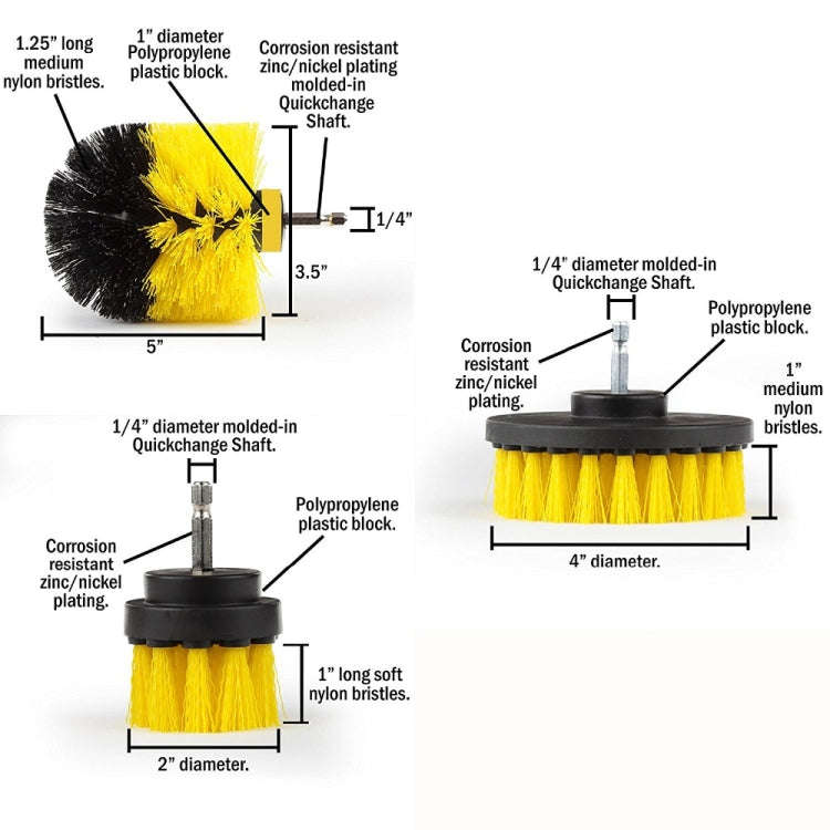 3 PCS Bathroom Kitchen Cleaning Brushes Kit for Electric Drill(Yellow)