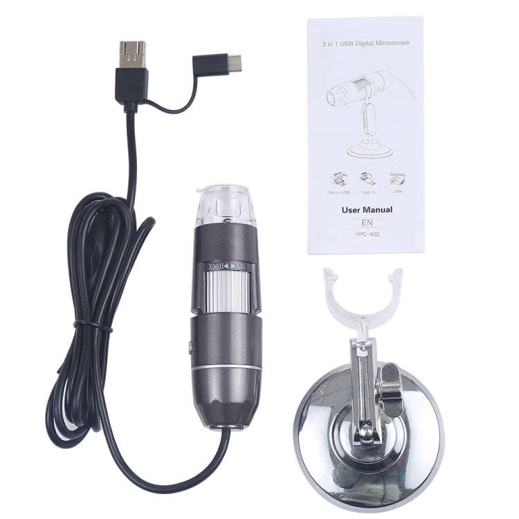 1600X Magnifier HD Image Sensor 3 in 1 USB Digital Microscope with 8 LED & Professional Stand (Bl...
