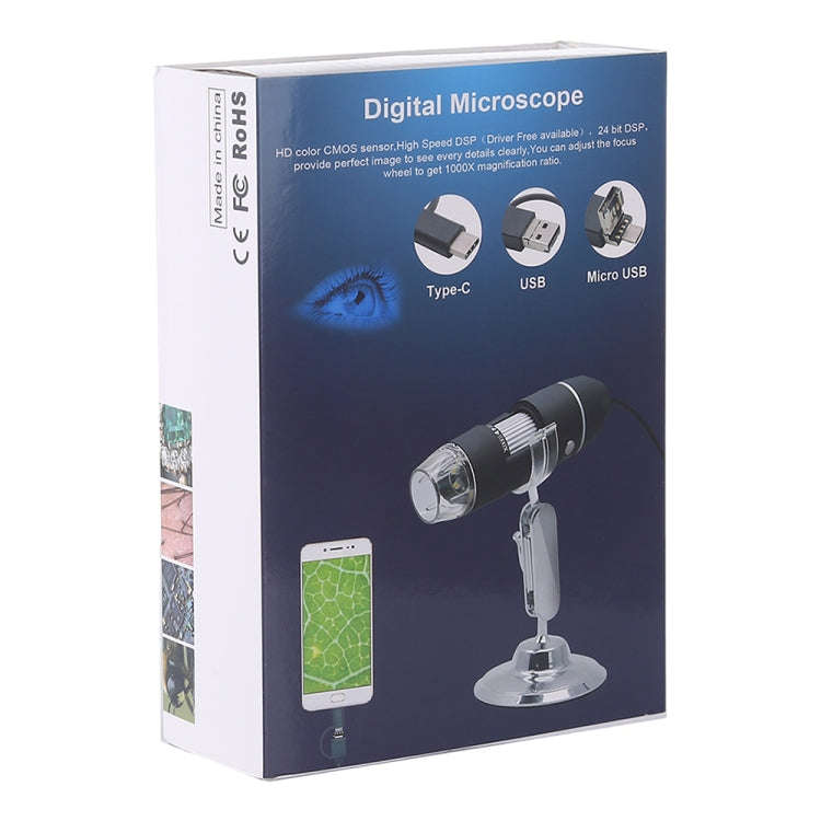1600X Magnifier HD Image Sensor 3 in 1 USB Digital Microscope with 8 LED & Professional Stand (Bl...
