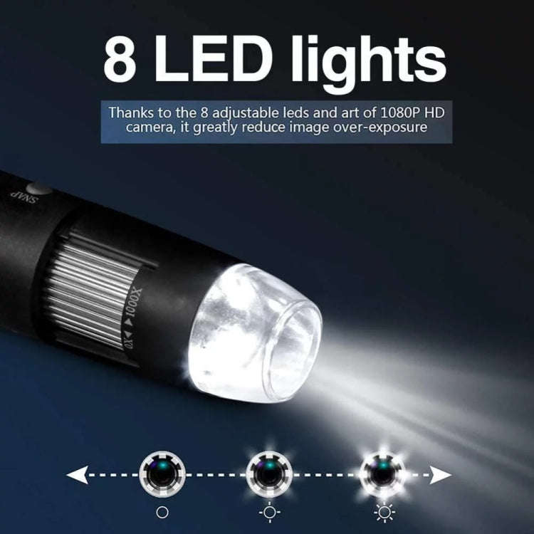 1600X Magnifier HD Image Sensor 3 in 1 USB Digital Microscope with 8 LED & Professional Stand (Bl...