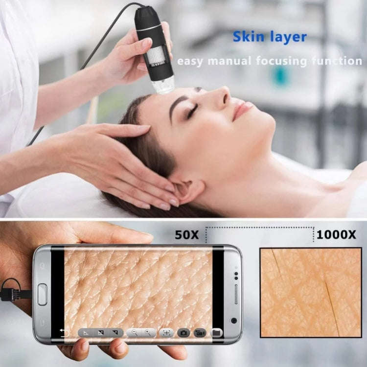 1600X Magnifier HD Image Sensor 3 in 1 USB Digital Microscope with 8 LED & Professional Stand (Bl...