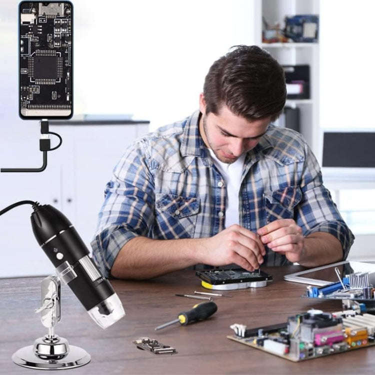 1600X Magnifier HD Image Sensor 3 in 1 USB Digital Microscope with 8 LED & Professional Stand (Bl...