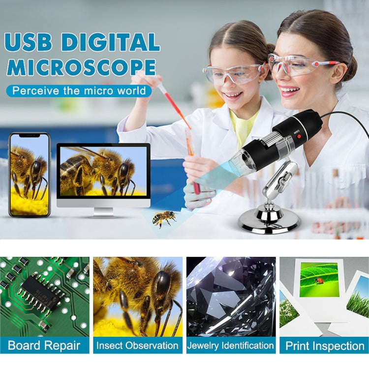 1600X Magnifier HD Image Sensor 3 in 1 USB Digital Microscope with 8 LED & Professional Stand (Bl...