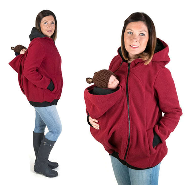 Three-in-one Multi-function Mother Kangaroo Zipper Hoodie Coat with Front Cap Size: M, Chest: 90-...