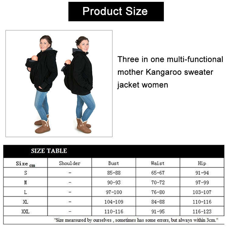 Three-in-one Multi-function Mother Kangaroo Zipper Hoodie Coat with Front Cap Size: XXL, Chest: 1...