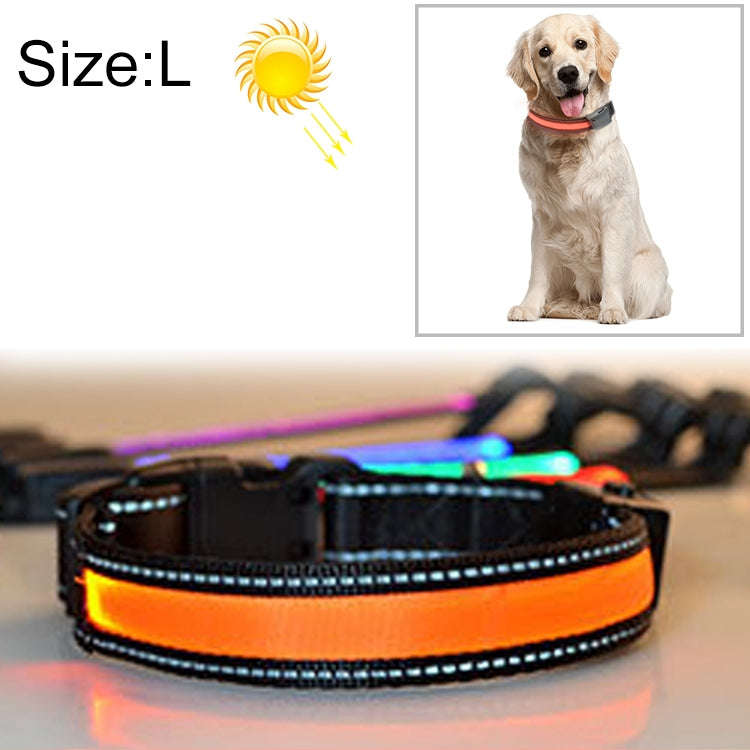 Medium and Large Dog Pet Solar + USB Charging LED Light Collar, Neck Circumference Size: L, 50-60...